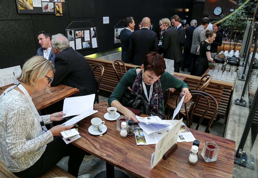 Close-up of a tray of assorted finger foods served at an event in The Hague.